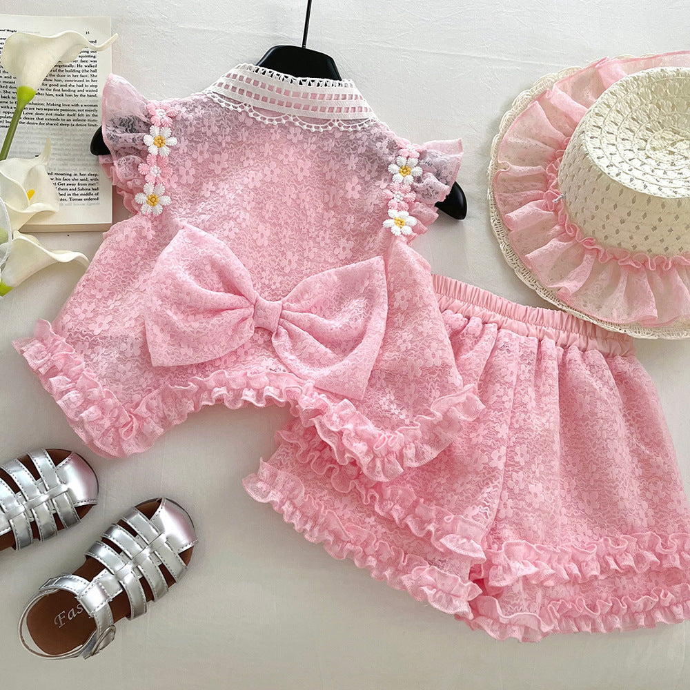 Pink Girls Summer Dress 4-8 Years,with cap, Imported From China
