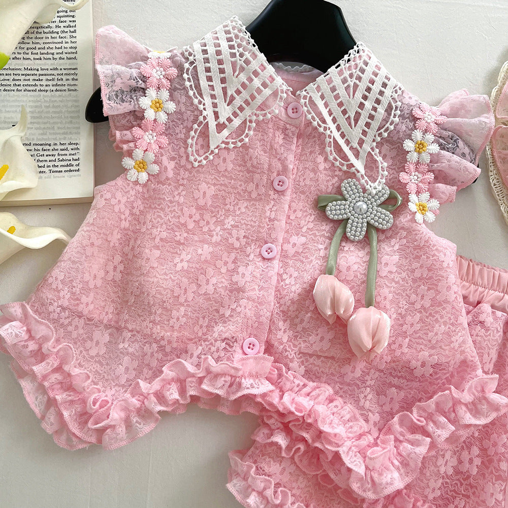 Pink Girls Summer Dress 4-8 Years,with cap, Imported From China
