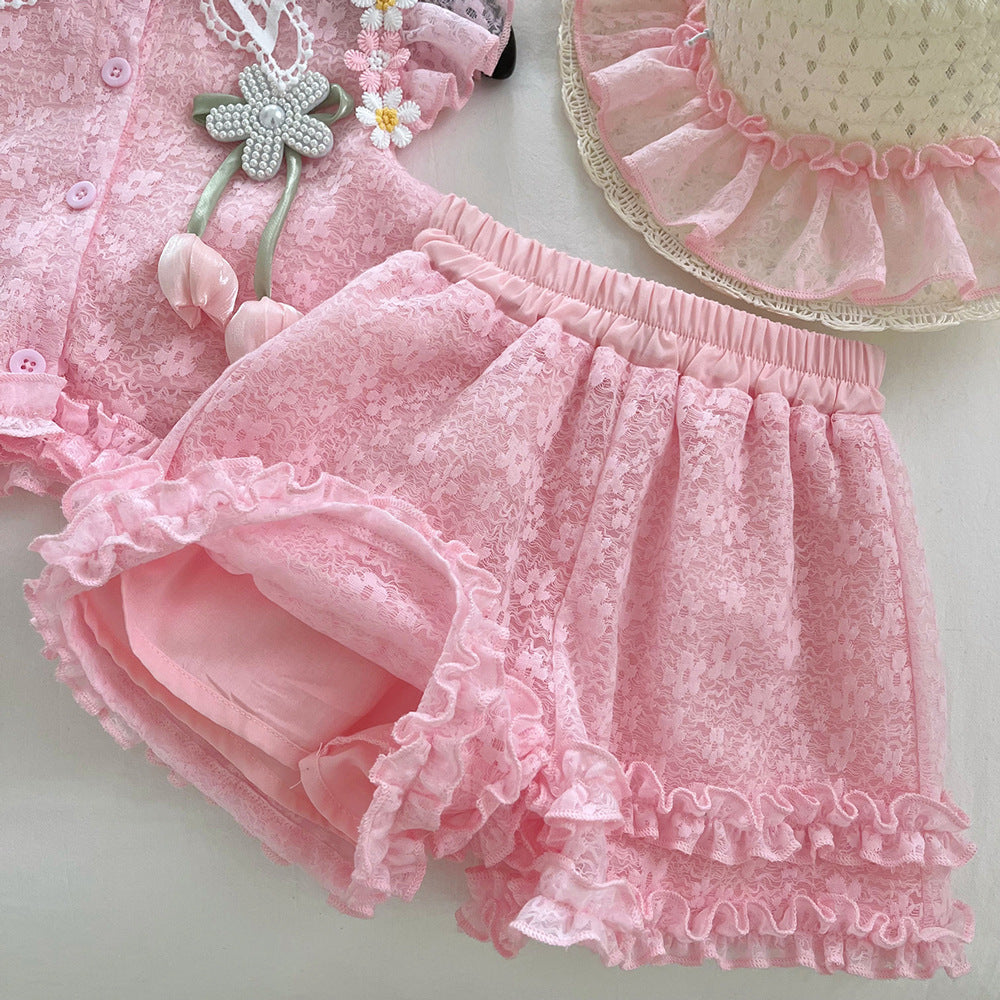 Pink Girls Summer Dress 4-8 Years,with cap, Imported From China
