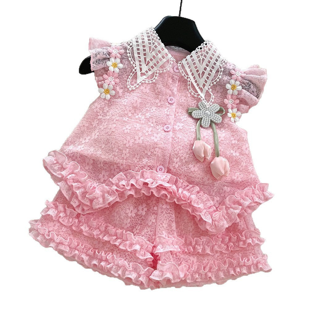 Pink Girls Summer Dress 4-8 Years,with cap, Imported From China