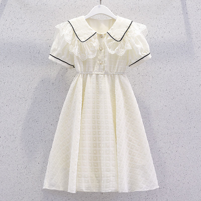 Girl's Chanel Style dress Summer Western Style Lace Doll Collar Princess, For 5-10 Years, Imported From China