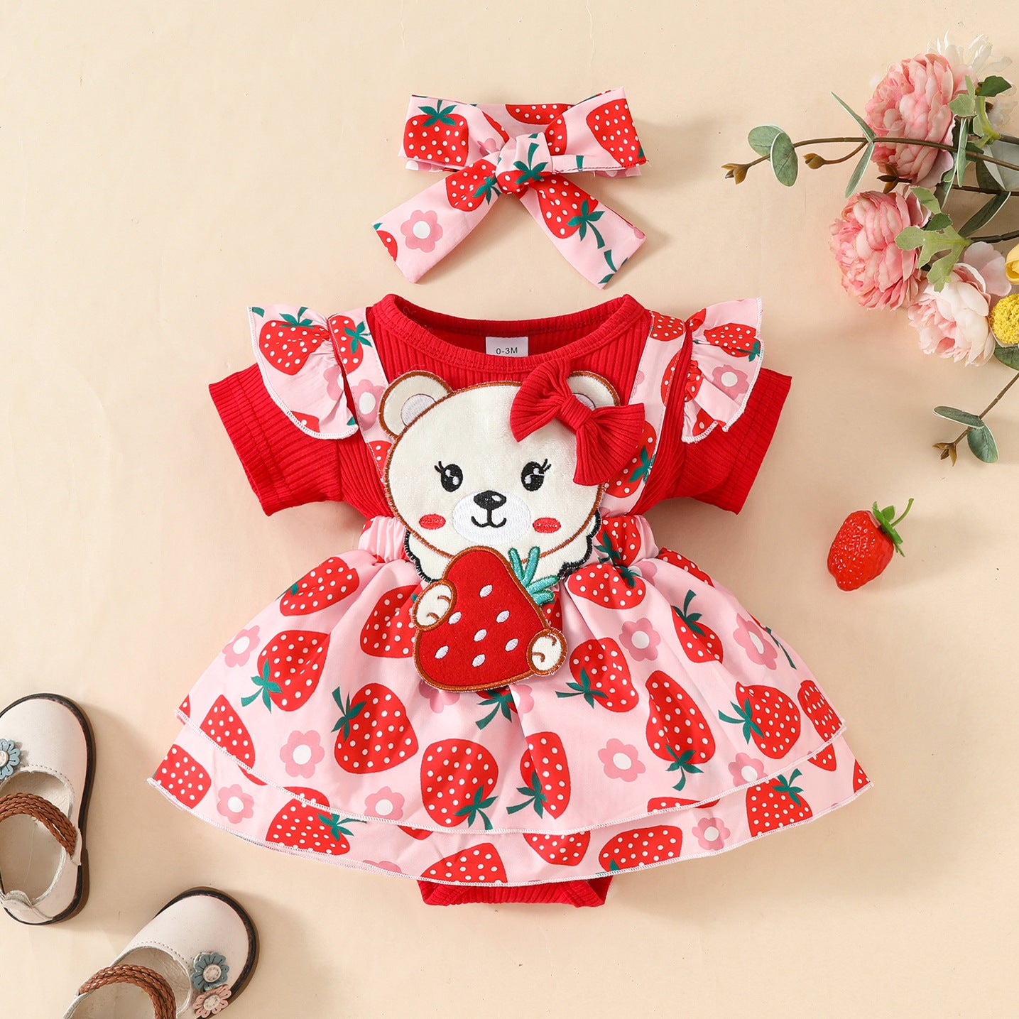 Summer Sweet Pit Strip Short-sleeved Triangle Dress Bear Girls Dress 6-18 Months, Imported From China