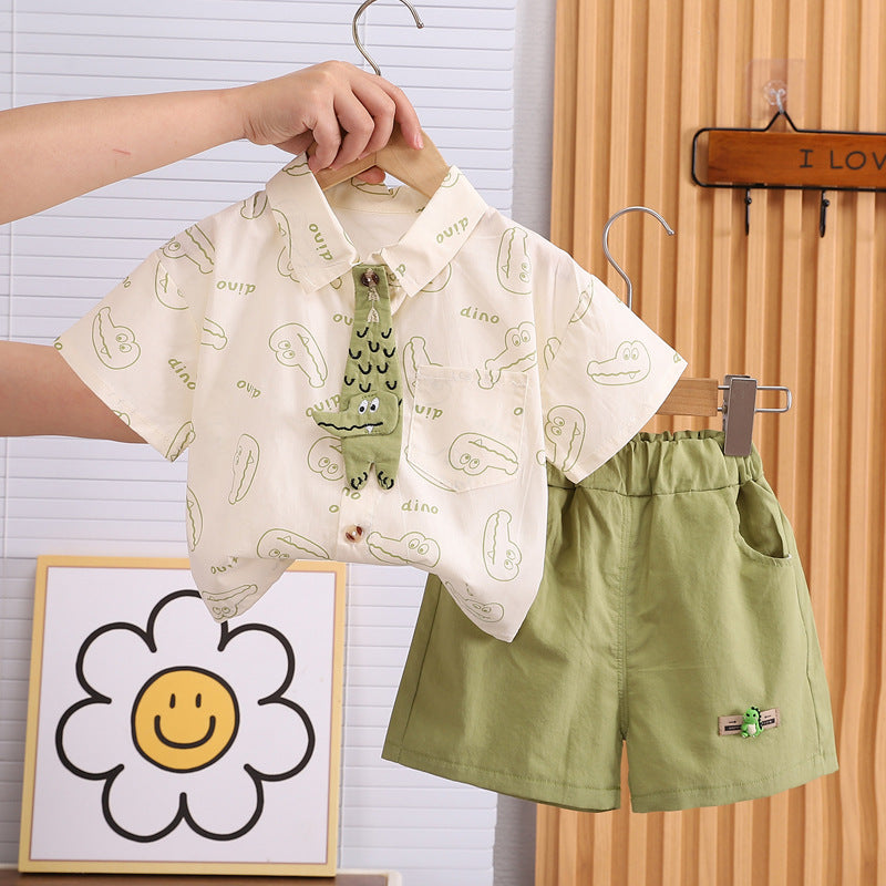 Boys' Summer Outfit Set Short-Sleeve Shorts Two-Piece Set For 4-6 Years Imported From China