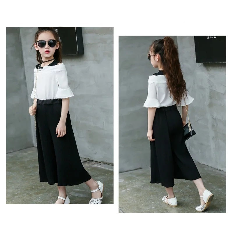 White Tops Black Pant For 3-4 Year Old Girl, Imported From China