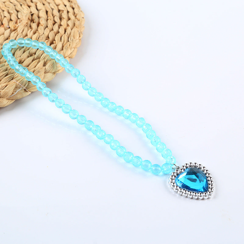 Girls' Beaded Necklace Blue Color Imported From China