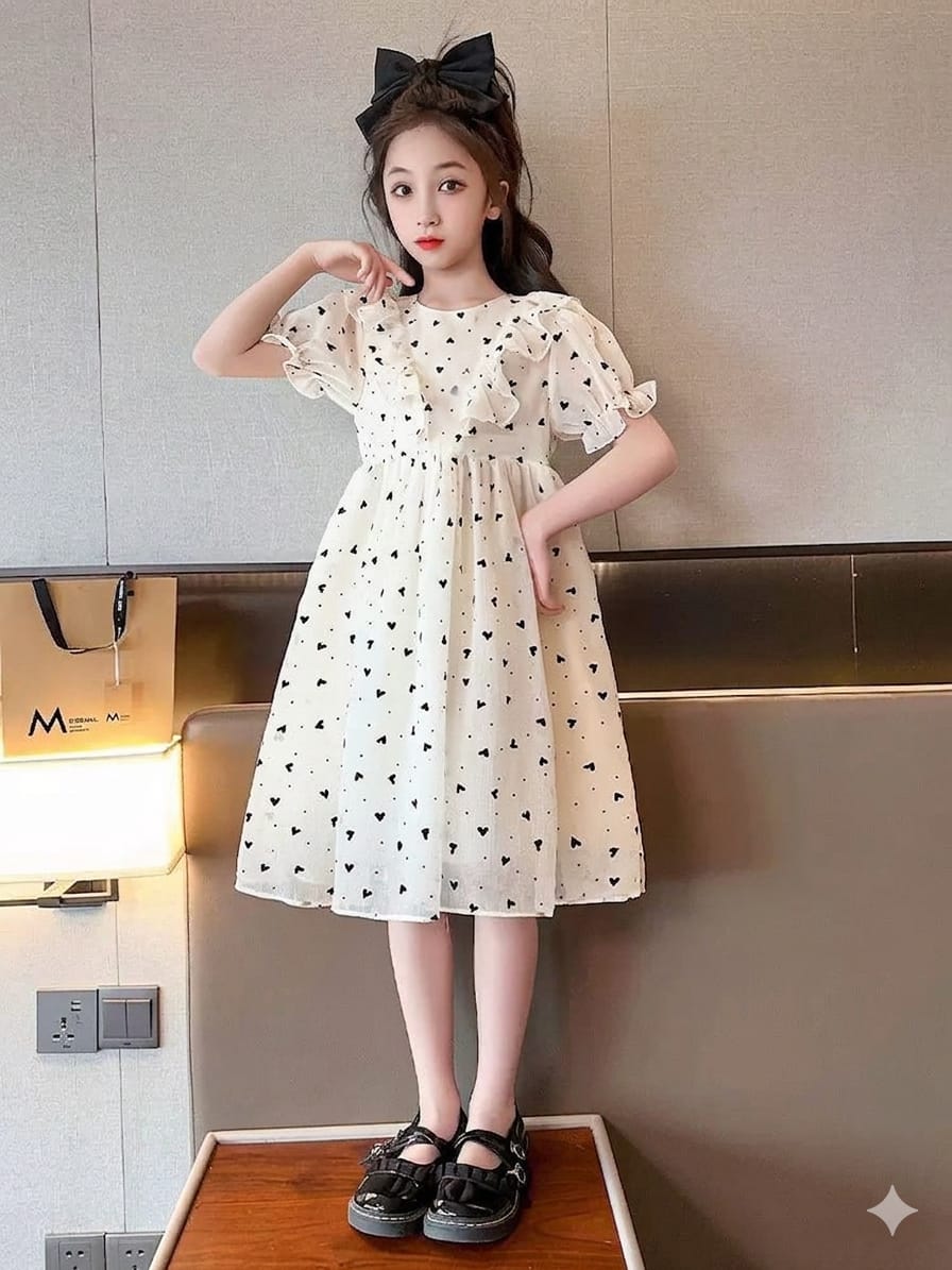 Summer girls' cotton silk floral dress - princess style, stylish print, for 8-9 years, imported from china