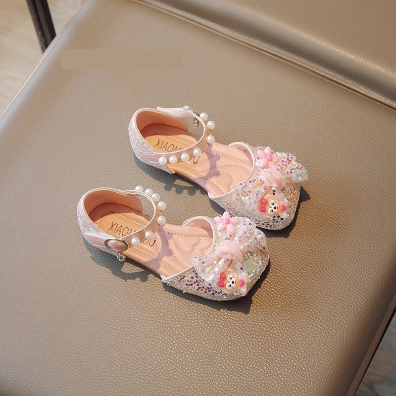 Girls' leather shoes with pearl bows, princess shoes, 24-30 size imported from china