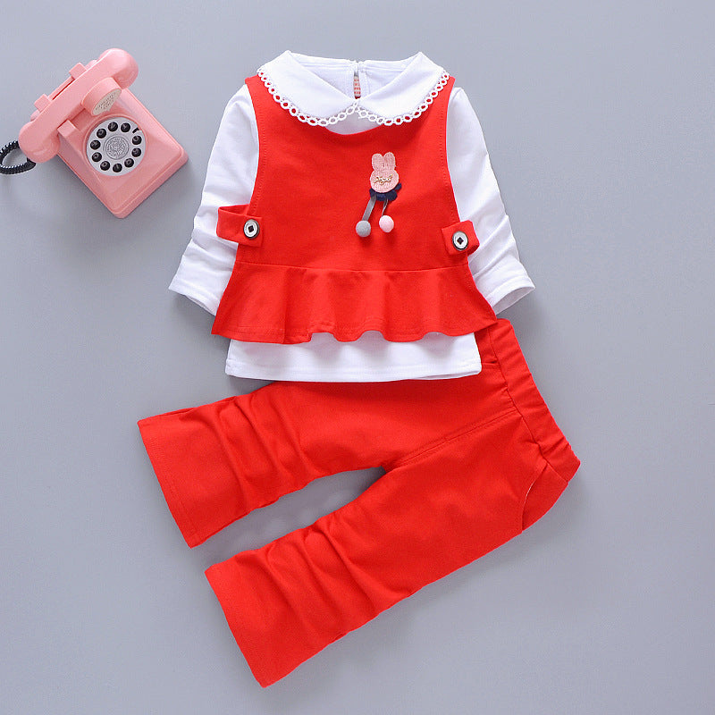 Girls' Fashionable Autumn Three-Piece Set For 6-12 Months Imported From China