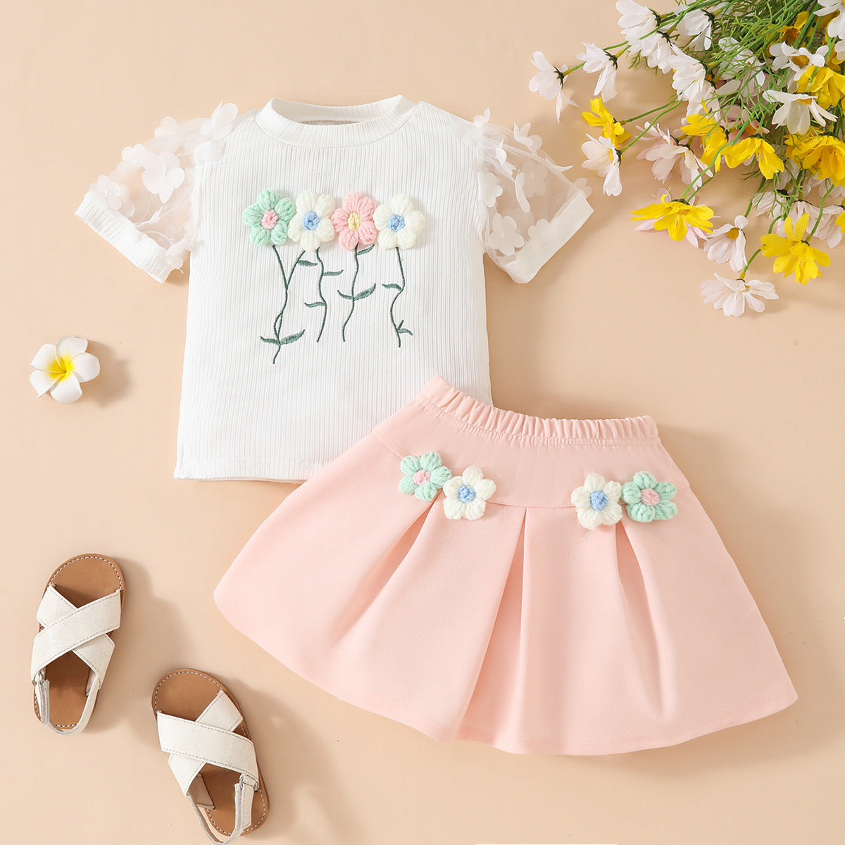 Girls Summer Collection White tops+pink skirt for 6-24 months, 2-4 years  Imported From China