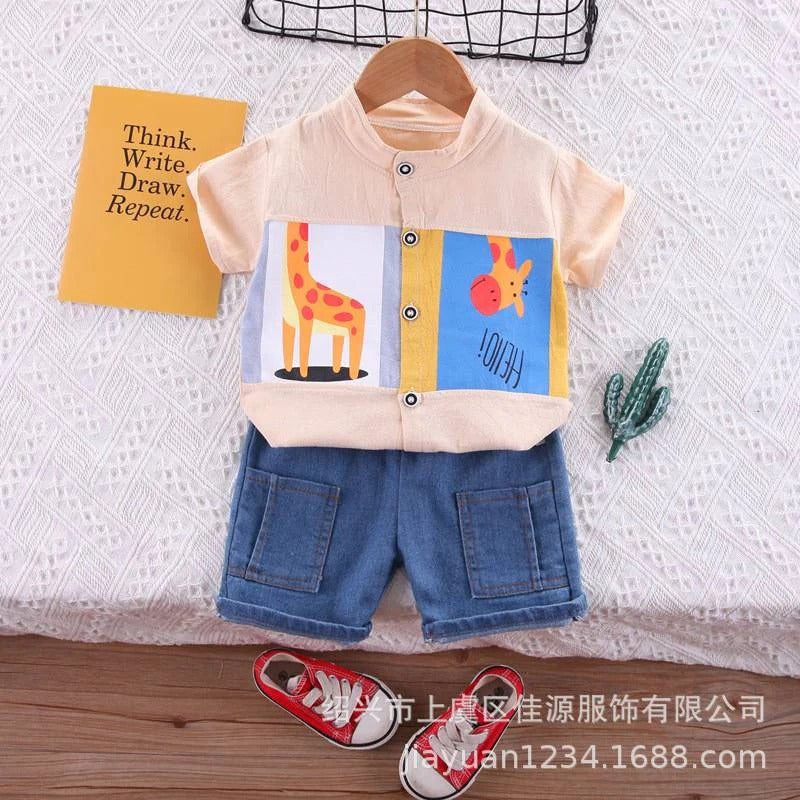 Summer Short-Sleeve Set for Boys Two-Piece Children's Shirt Set For 2-4 Years Imported From China