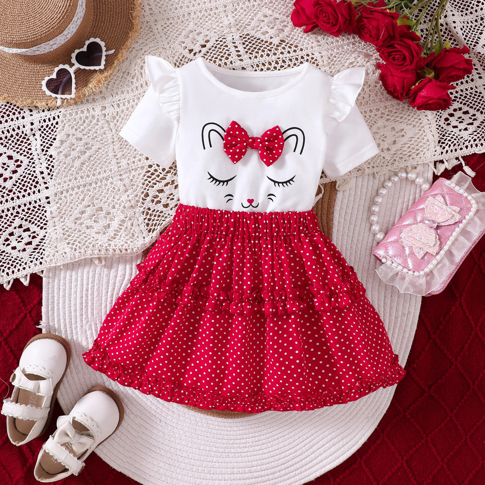Summer Girls Dress White and Red, For 3-5 Years, Imported From China