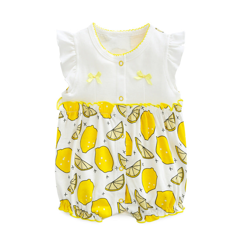 Baby Jumpsuit Summer Newborn Pure Cotton Flying Sleeve, For 6-9 Months, Imported From China
