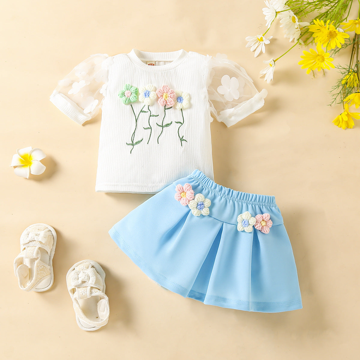 Girls Summer Collection White tops+blue skirt for 6-24 months, 2-4 years  Imported From China