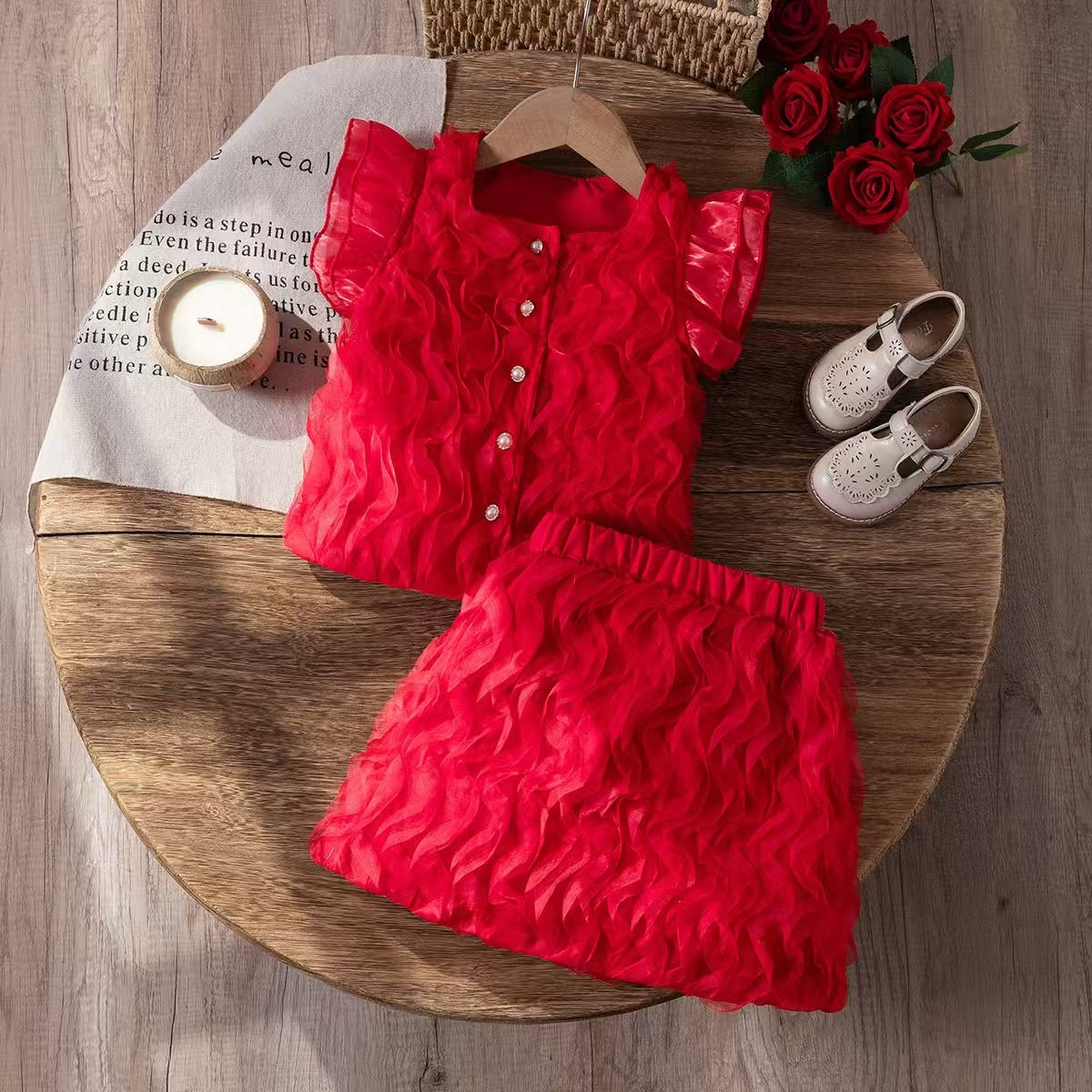 Girls' Foreign Trade New Stylish Mesh Patchwork, Red Color, For 4-5 years, Imported From China