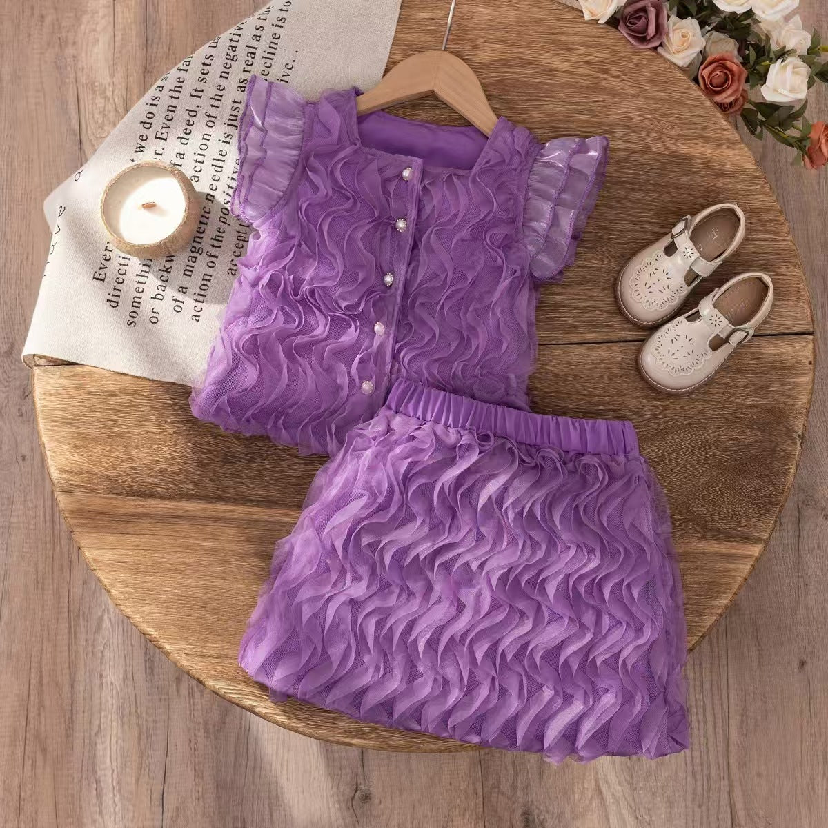 Girls' Foreign Trade New Stylish Mesh Patchwork, Purple Color, For 4-6 Years, Imported From China