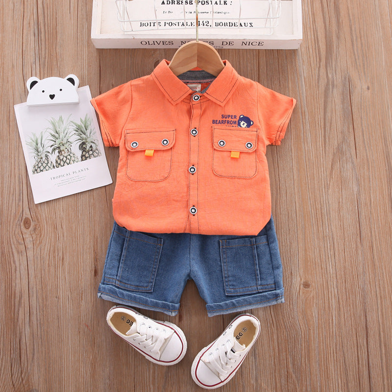 Summer Trendy New Style Boys' Short-Sleeve Shirt+Pant For 6-18 Months, Imported From China